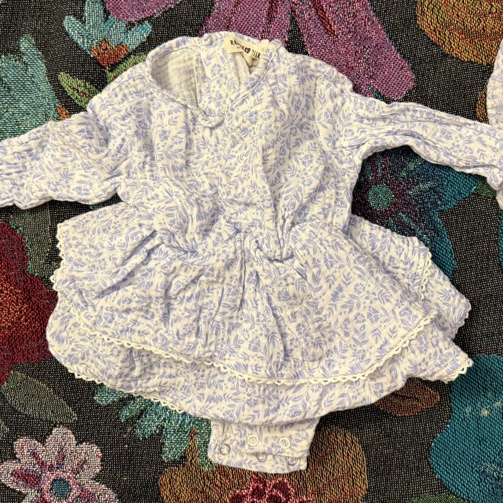 6-9m Rabbit + Bear Gauze Party Dress with Bonnet